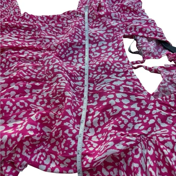 Zara Pink Leopard Print Cut Out Puff Sleeve Mini Dress M - Picture 12 of 14